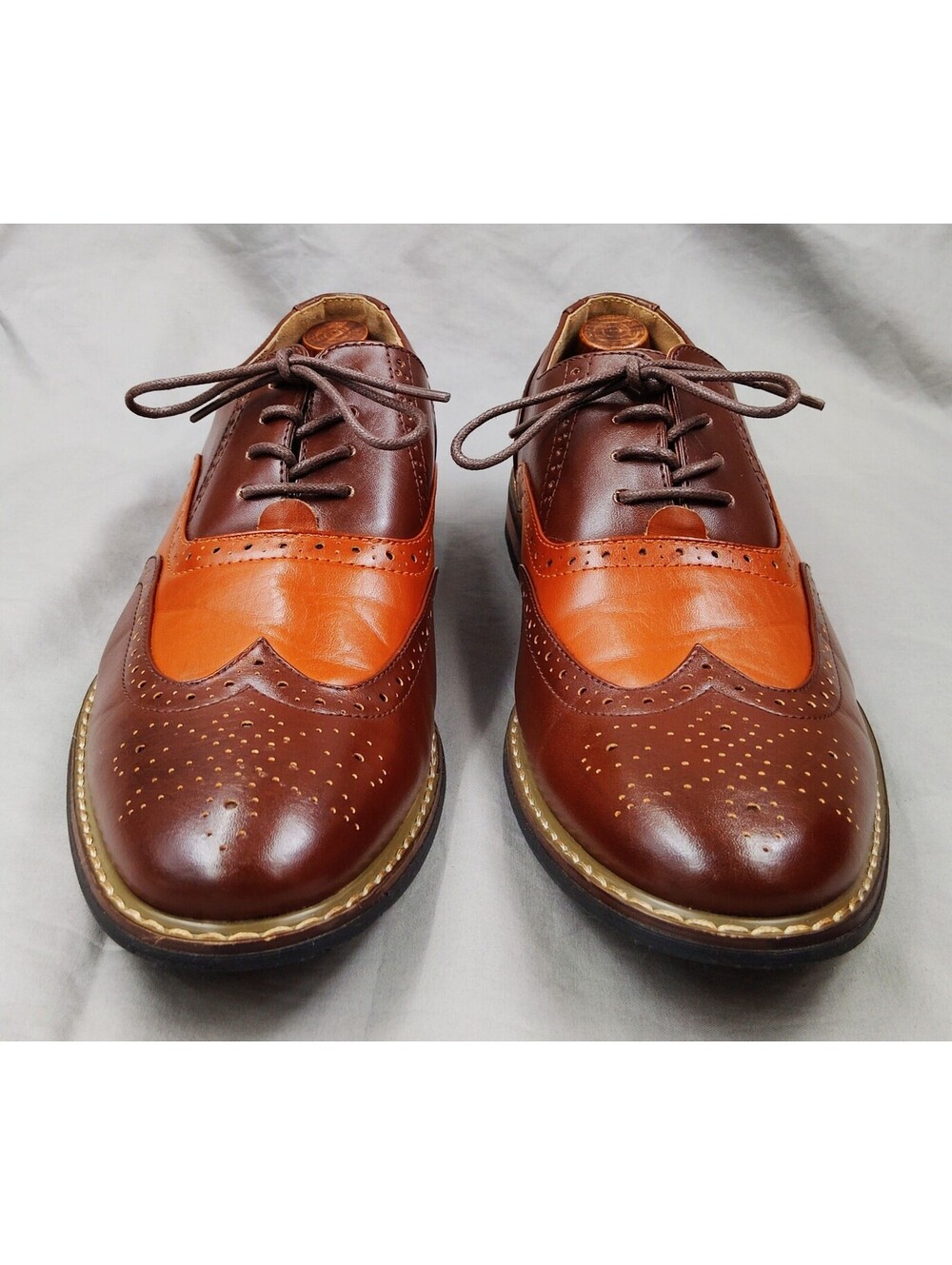 Parraz Wooden 08 Men's 9 Brown Tan Two Tone Wingtip Brogue Dress Shoes